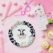 Roze Bloemen Koe Verjaardagsfeest Papieren Bordje (Feest)