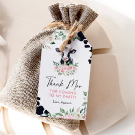 Roze Bloemen Koe Verjaardagsgunst Tags Cadeaulabel