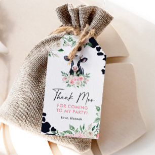 Roze Bloemen Koe Verjaardagsgunst Tags Cadeaulabel