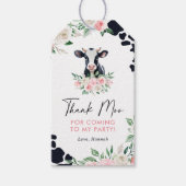 Roze Bloemen Koe Verjaardagsgunst Tags Cadeaulabel (Voorkant)