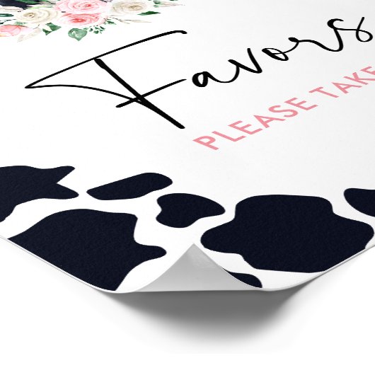 Roze Bloemen Koe Verjaardagsgunsten teken Poster (Hoek)