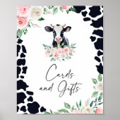 Roze Bloemen Koe Verjaardagskaarten en Cadeaubordj Poster (Voorkant)