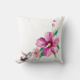 Roze Bloemen Kolibrie Decoratieve waterverf Kussen