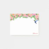 Roze bloemen, kolibrie en kalligrafie op wit post-it® notes (Voorkant)