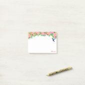 Roze bloemen, kolibrie & kalligrafie op wit post-it® notes (Op bureau)