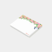 Roze bloemen, kolibrie & kalligrafie op wit post-it® notes (Schuin)