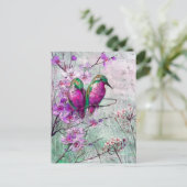 Roze Bloemen Kolibries Briefkaart (Staand voorkant)