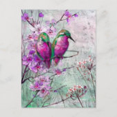 Roze Bloemen Kolibries Briefkaart (Voorkant)