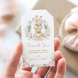 Roze Bloemen Konijn Baby shower Gift Label Cadeaulabel