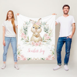 Roze Bloemen Konijn Konijn Groen Meisje Kwekerij Fleece Deken