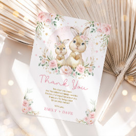Roze Bloemen Konijn Konijn Meisje Baby shower Bedankkaart
