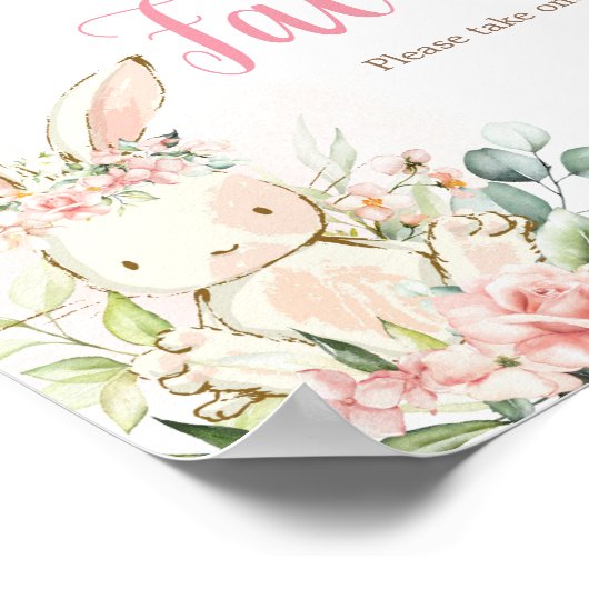 Roze Bloemen Konijnenkonijn Baby shower Favors Poster (Hoek)