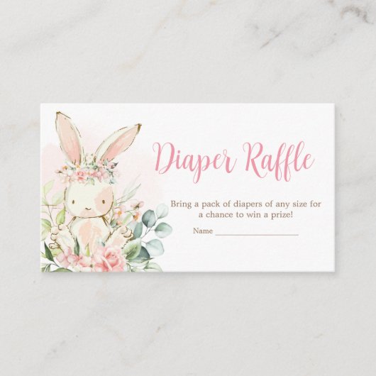 Roze Bloemen Konijnenkonijn Baby shower Luier Raff Informatiekaartje (Voorkant)