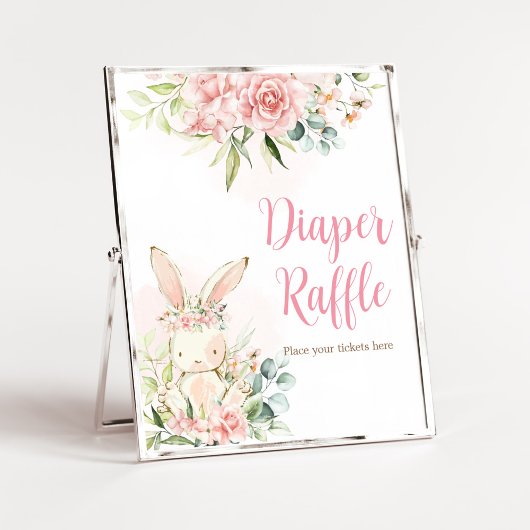 Roze Bloemen Konijnenkonijn Baby shower Luier Raff Poster