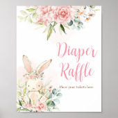 Roze Bloemen Konijnenkonijn Baby shower Luier Raff Poster (Voorkant)