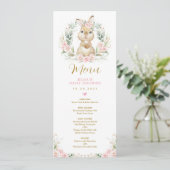 Roze Bloemen Konijnenkonijn Baby shower Menu Kaart (Staand voorkant)