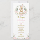 Roze Bloemen Konijnenkonijn Baby shower Menu Kaart (Voorkant)