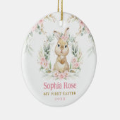 Roze Bloemen Konijntje Baby 1e Pasen Keramisch Ornament (Rechts)