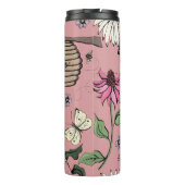 Roze Bloemen Koningin bij & Gouden Kroon Monogram Thermosbeker (Achterkant)