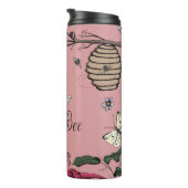 Roze Bloemen Koningin bij & Gouden Kroon Monogram Thermosbeker (Geroteerd rechts)