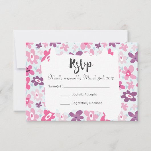 Roze bloemen kotterij Whimsical Weddenschap RSVP (Voorkant)