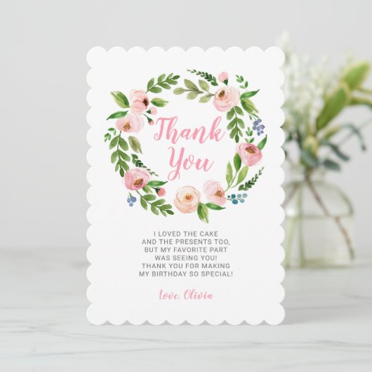 Roze Bloemen Krans Pioen Verjaardag Dank u Kaarten (Staand voorkant)