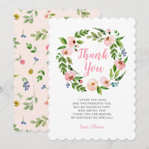 Roze Bloemen Krans Pioen Verjaardag Dank u Kaarten
