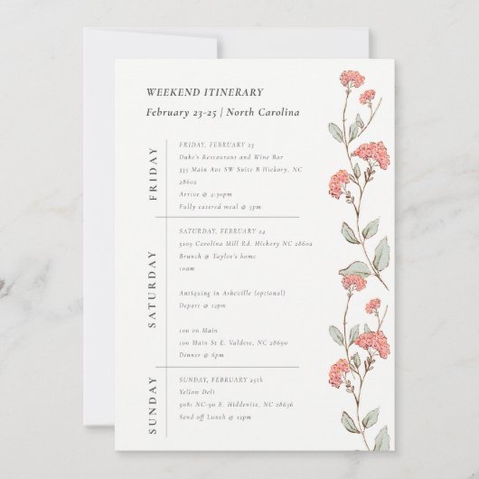 Roze Bloemen Krans Weekend Verjaardagsprogramma Kaart (Voorkant)