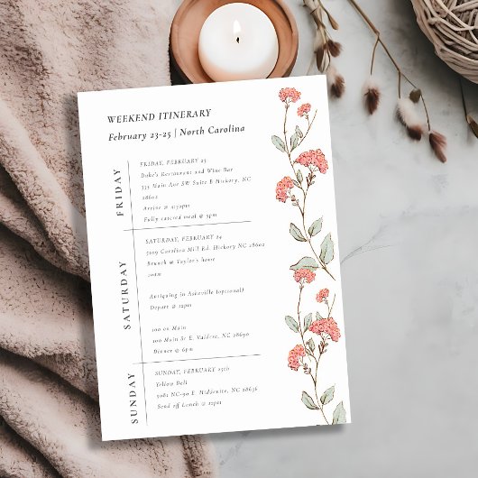 Roze Bloemen Krans Weekend Verjaardagsprogramma Kaart