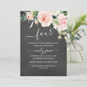 Roze Bloemen Krijtbord 4e Verjaardagsfeest Kaart (Staand voorkant)
