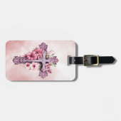 Roze Bloemen Kruis Bagage Label (Voorkant horizontaal)