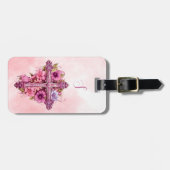 Roze Bloemen Kruis Bagage Label (Voorkant horizontaal)