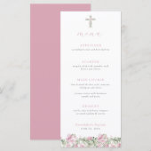 Roze Bloemen Kruis Doop Menu Meisje Doop (Voorkant / Achterkant)