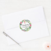 Roze Bloemen Kruis Gepersonaliseerd doopsel Ronde Sticker (Envelop)