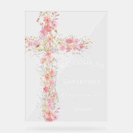 Roze bloemen kruis welkomstbord bevestiging acryl bord