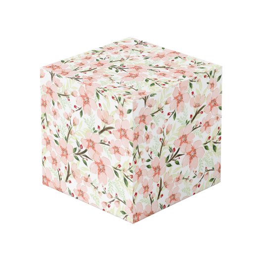 Roze bloemen kubus (Voorkant hoekig)