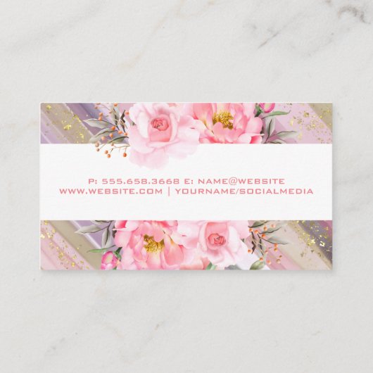 Roze bloemen | Kunstverf | Golfoliesoorten Visitekaartje (Achterkant)