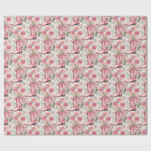 Roze Bloemen Kust Cowgirl Western Kerst Cadeaupapier (Vlak)