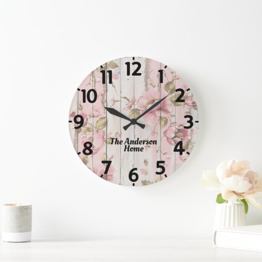 Roze Bloemen Landelijk Grote Klok (Huis)