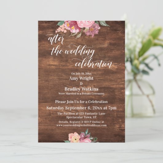 Roze Bloemen Landelijk Na de Huwelijksvoltrekking Kaart (Staand voorkant)