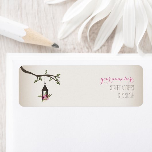 Roze Bloemen Lantaarn Boom Adres Label (Insitu)