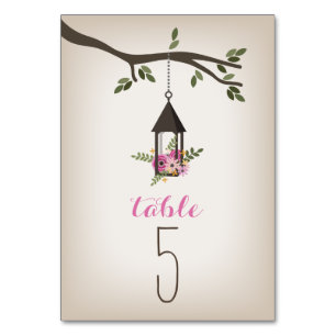 Roze Bloemen Lantaarn & Boom Trouwtafel Nummer Kaart