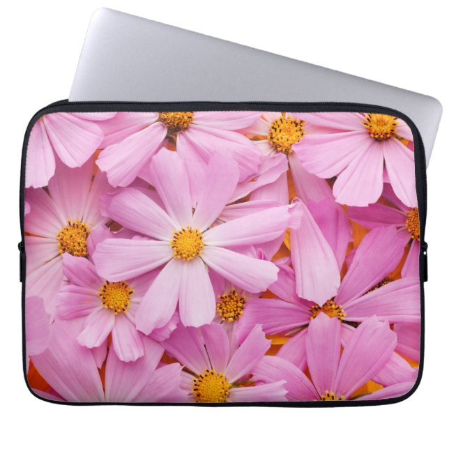 Roze bloemen laptop sleeve (Voorkant)