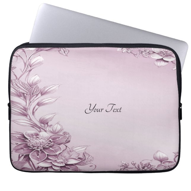 Roze Bloemen Laptop Sleeve (Voorkant)