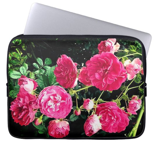 Roze bloemen laptop sleeve (Voorkant)