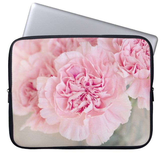 Roze bloemen laptop sleeve (Voorkant)
