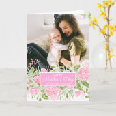 Roze bloemen laten een vrolijke Moederdag foto ach Kaart (Gele Bloem)