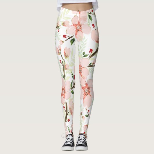 Roze bloemen leggings (Voorkant)