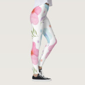 Roze Bloemen Leggings - Witte Hipster Yoga Broek (Rechts)