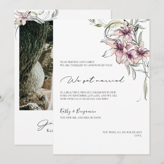 roze bloemen lelies Aankondigingskaart - fotokaart Aankondiging (Voorkant / Achterkant)